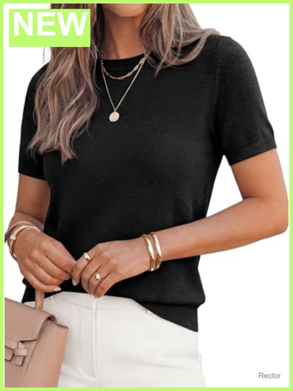 Short Sleeve Knit Pullover Sweater Crew Neck Lightweight Summer Tops